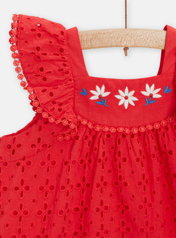 Red embroidered dress for baby girls TICLUROB2 / 24SG09O1ROBF505