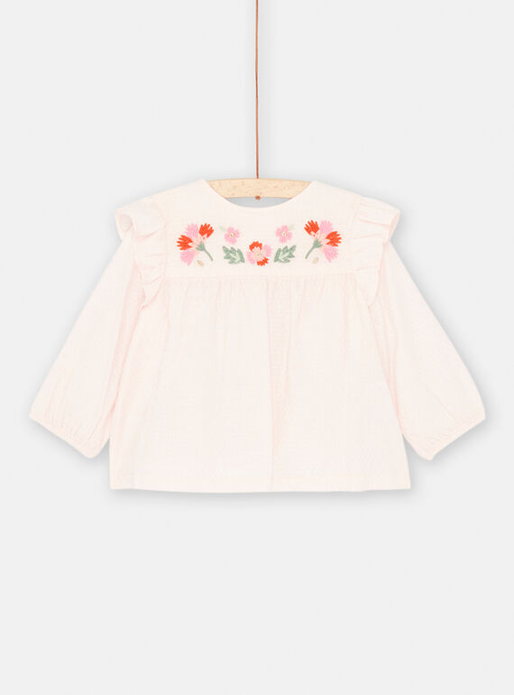 Baby girl's pink blouse with floral embroidery SIVERCHEM / 23WG09J1CHED310
