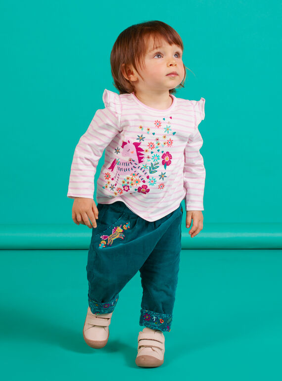 Baby girl lilac striped long sleeve t-shirt with unicorn design MITUTEE1 / 21WG09K1TMLH700