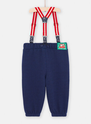 Baby boy's warm midnight blue pants with suspenders SUWAYPAN / 23WG10S1PAN705