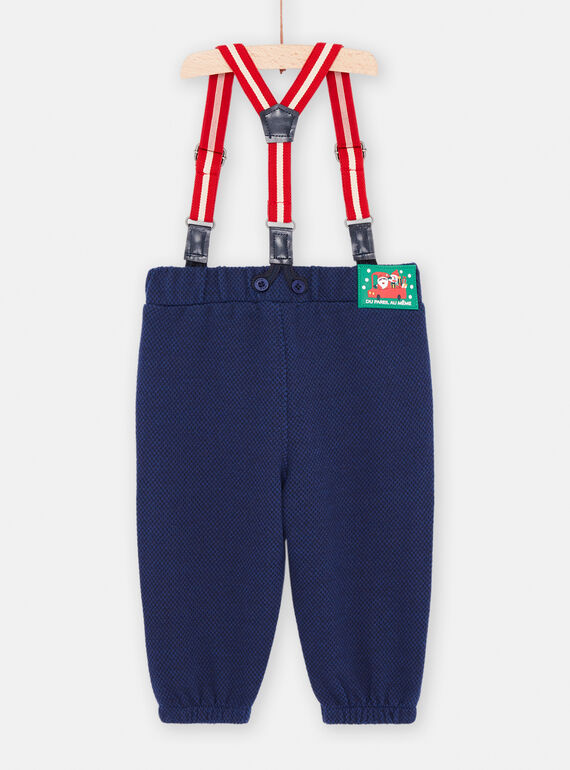 Baby boy's warm midnight blue pants with suspenders SUWAYPAN / 23WG10S1PAN705