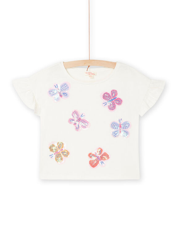 White T-shirt with butterflies and sequins RAJUNTI4 / 23S901U2TMC001