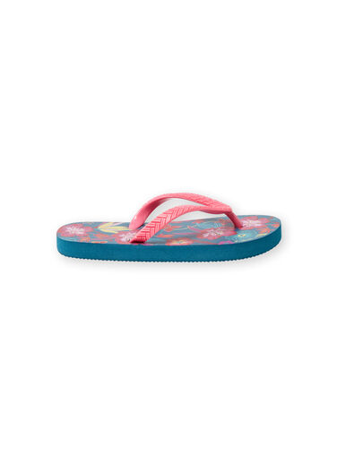 Duck blue flip flops with flower print girl LFTONGHAWAI / 21KK3561D01070