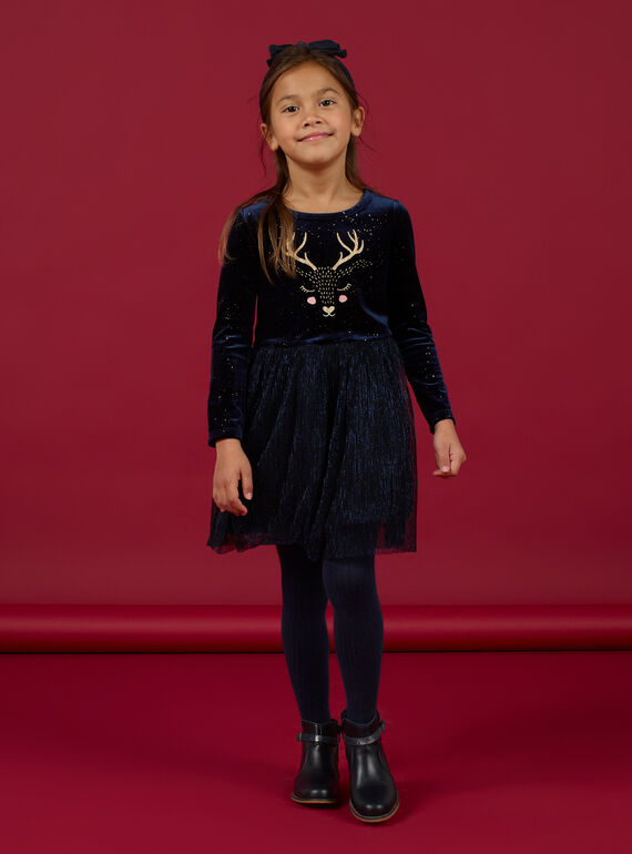 Child girl navy blue velvet and tulle deer dress MANOROB1 / 21W901Q1ROB070