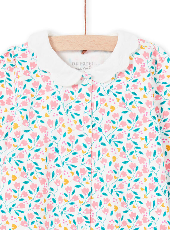 White and pink floral print baby girl sleep suit MEFIGREFLE / 21WH1334GRE001