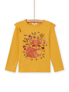 Girl's yellow long sleeve t-shirt with fox pattern MASAUTEE2 / 21W901P1TMLB107