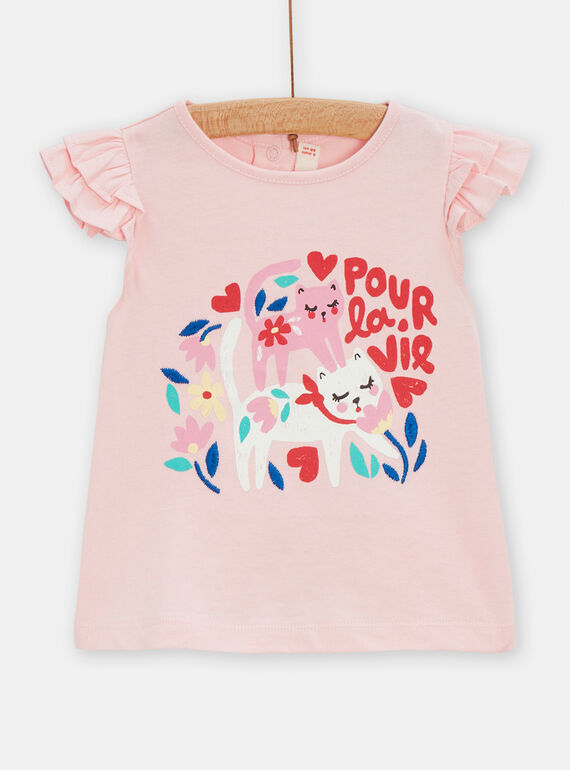 Pink cat and flower T-shirt for baby girl TICLUTI2 / 24SG09O1TMCD328