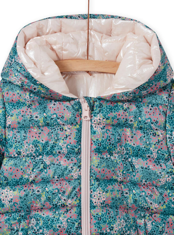 Girl's reversible hooded jacket with flower print MAKADOUNE / 21W90152D3E612