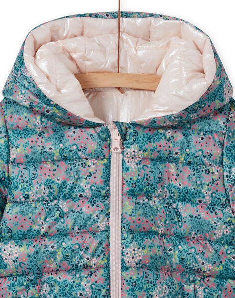 Girl's reversible hooded jacket with flower print MAKADOUNE / 21W90152D3E612
