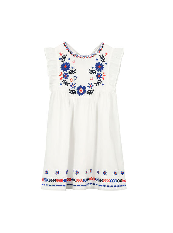 Girls' white embroidered dress FATOROB3 / 19S901L3ROB000