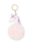 Girl's pink unicorn keychain with pompom