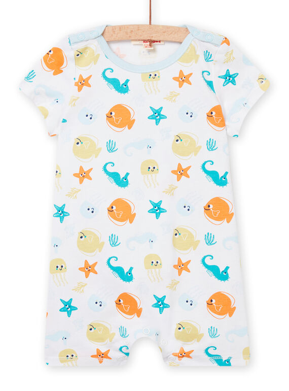 White jumpsuit with sailor print baby boy NEGAGREPOI / 22SH14H3GRE000