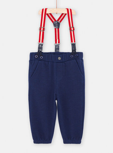 Baby boy's warm midnight blue pants with suspenders SUWAYPAN / 23WG10S1PAN705