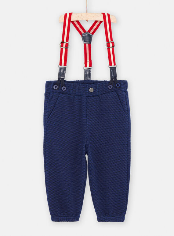 Baby boy's warm midnight blue pants with suspenders SUWAYPAN / 23WG10S1PAN705