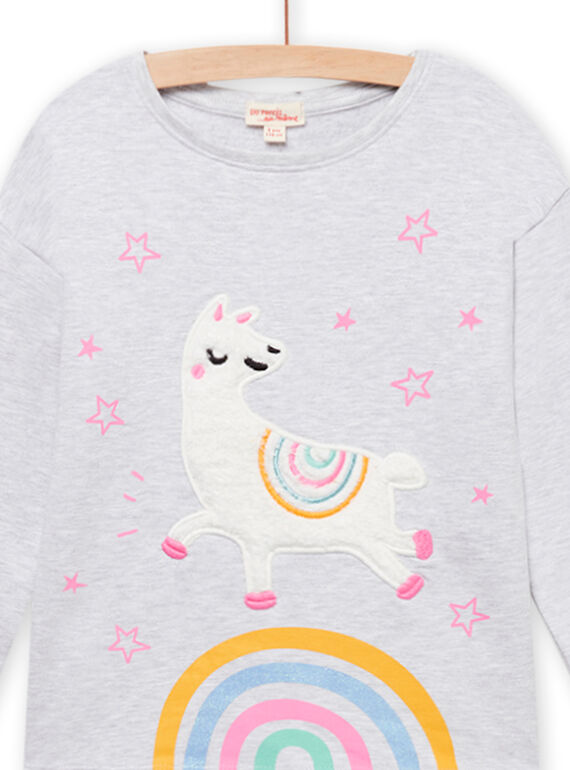 Child girl grey fleece pajamas with phosphorescent llama pattern MEFAPYJLAM / 21WH1194PYJJ920