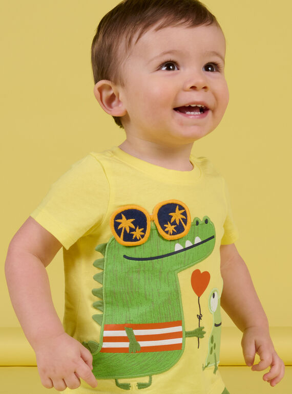 Baby boy yellow t-shirt with crocodile and frog animations NUHOTI1 / 22SG10T1TMC103