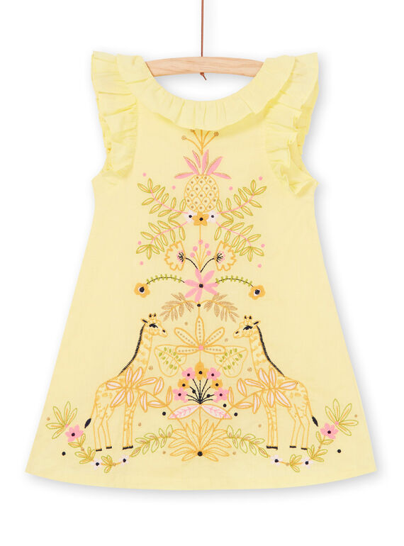 Yellow dress with giraffe and foliage embroidery LAJAUROB4 / 21S901O3ROB116
