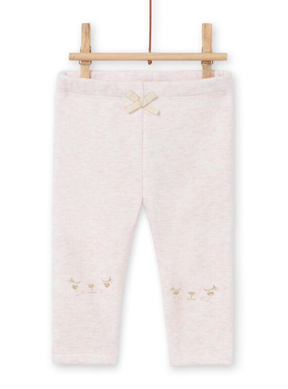 Pink lined legging with embroidered rabbit motifs, baby girl MIJOPANDOU3 / 21WG0912PAND314