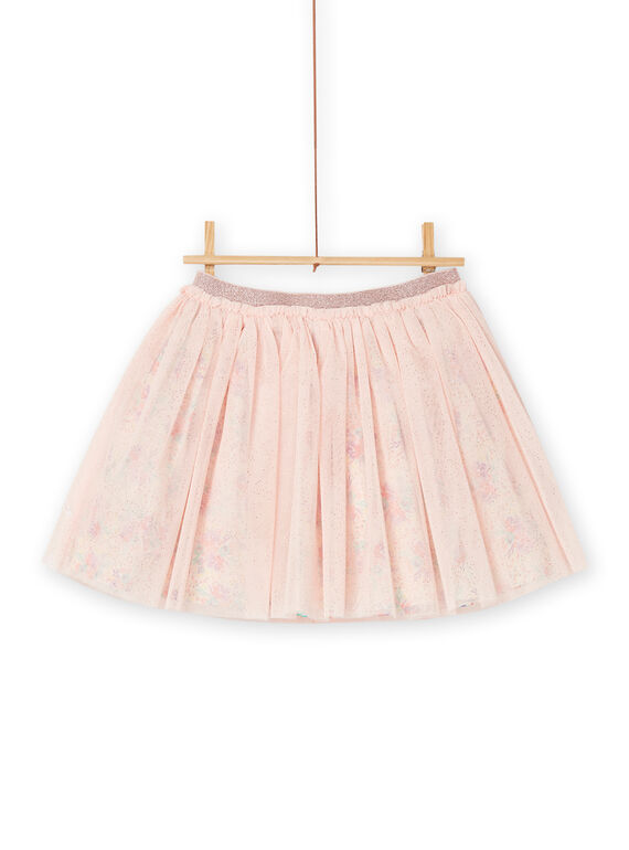 Pink tulle skirt with floral print RABUJUP / 23S90141JUP001