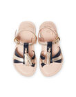 Girl's gold and navy blue leather sandals with tassels LFSANDLOUISE / 21KK355PD0E954