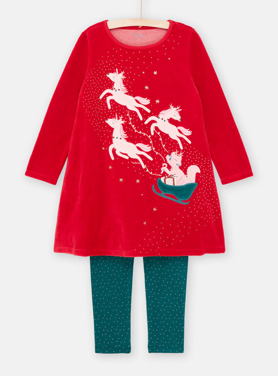 Girl's red Christmas robe and green pants SEFACHUNOE / 23WH11T1CHNF529
