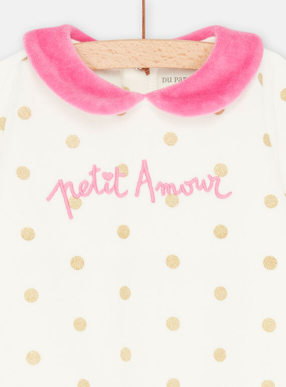 Girl's ecru velvet romper with polka dots SEFIGREAMO / 23WH1344GRE001