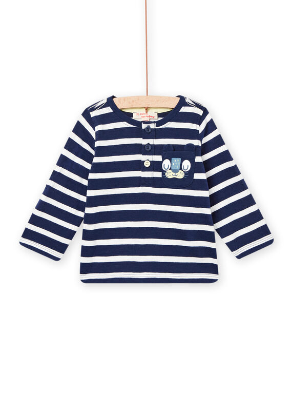 Baby boy blue striped t-shirt with panther animation NUJOTUN2 / 22SG1072TML705