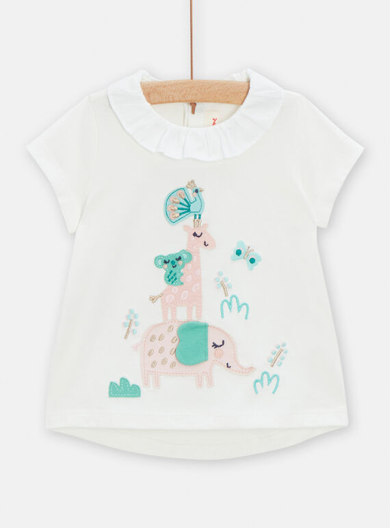 Ecru t-shirt with animal animation for baby girls TICOBRA / 24SG09N1BRA001