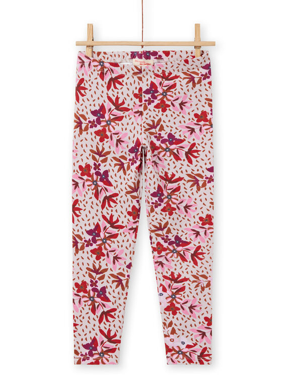Girl's pink floral print legging MYACOMLEG / 21WI01L1CALD329