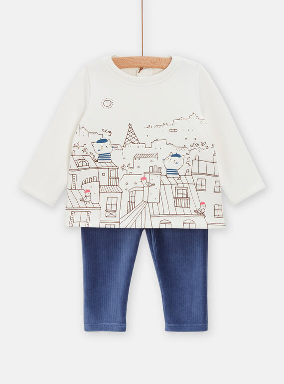 Boy's white and blue pyjamas with Parisian roofs print TOU1ENS4 / 24SF04H1ENSA001