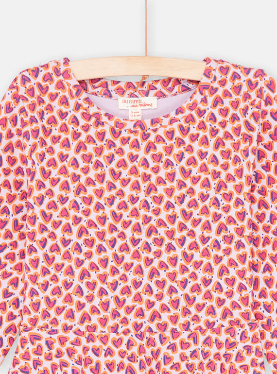 Girl's mauve and pink heart print dress SAJOROB2 / 23W901G3ROB328