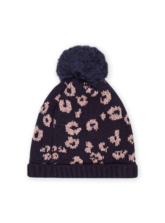 Child girl blue faux fur hat with leopard print MYAPOMBON / 21WI0161BONC205