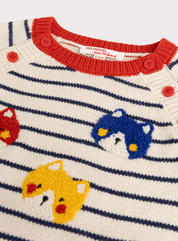 Striped sweater with fox animation for baby boy  VUROPUL / 24WG10P1PUL808