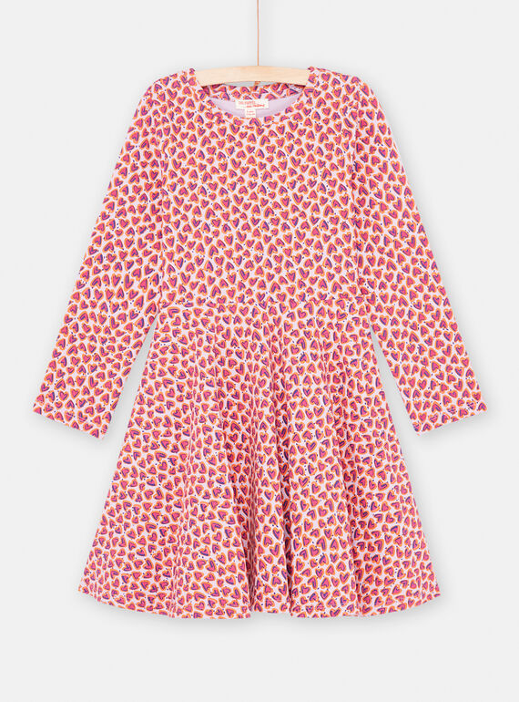Girl's mauve and pink heart print dress SAJOROB2 / 23W901G3ROB328