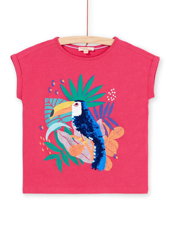 Pink and blue T-shirt with toucan pattern with sequins LANAUTI1 / 21S901P2TMCF507