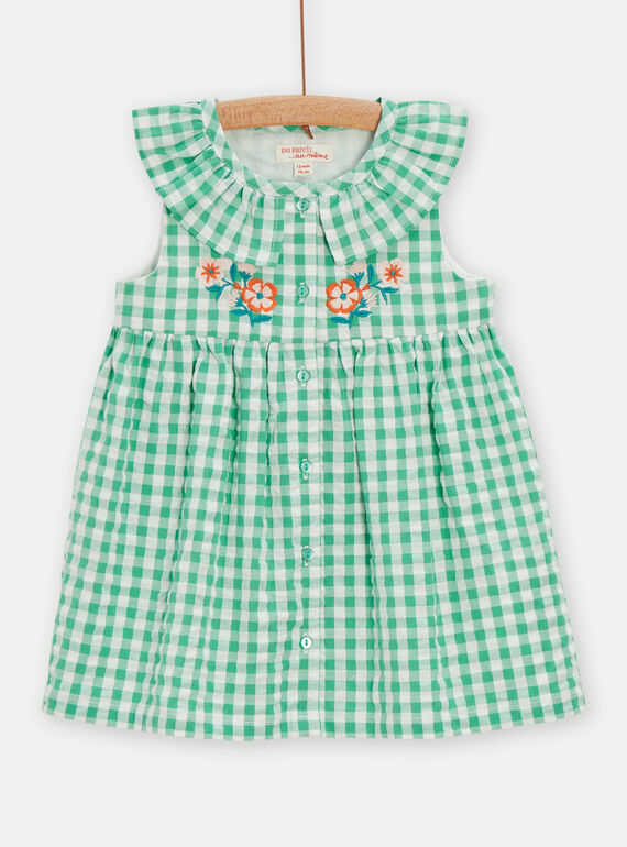 Baby girl mint green gingham dress TICOROB2 / 24SG09N2ROB001