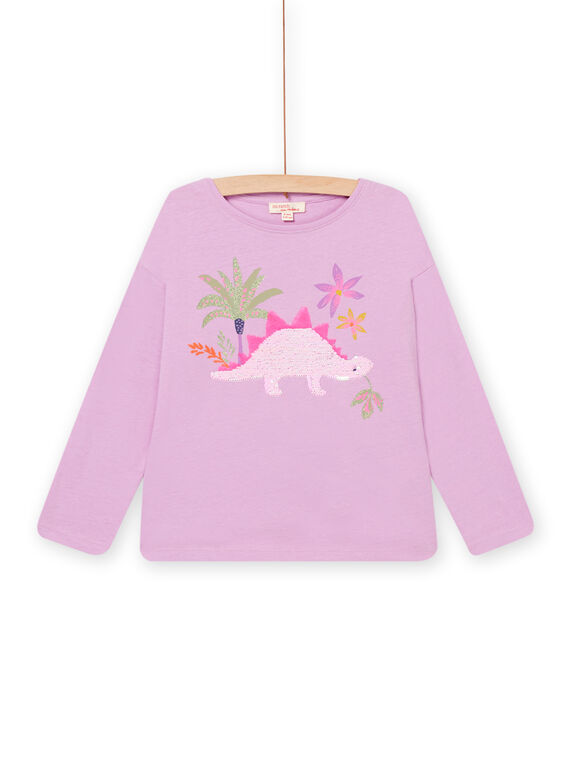 Purple magic sequin dinosaur animation long sleeve t-shirt PAKATI2 / 22W901L1TML326