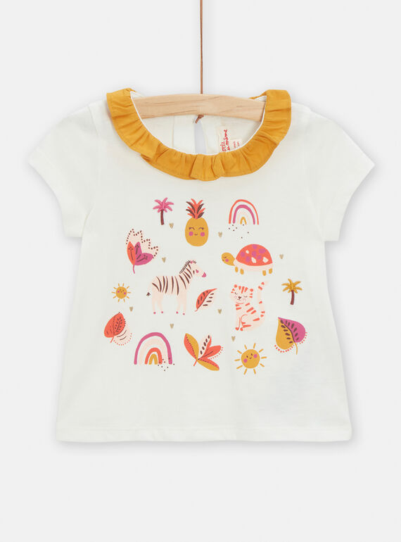 Ecru t-shirt with fancy motif for baby girls TILIBRA / 24SG09T1BRA001