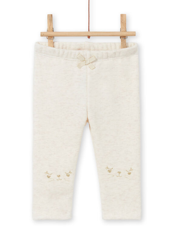 Baby girl's beige lined legging with embroidered bunnies MIJOPANDOU1 / 21WG0911PANA011