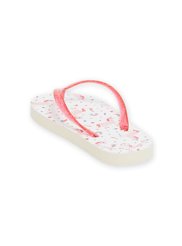 White and pink flip flops with unicorn and fantasy print child girl NATONGLICOR / 22KK3582D01099