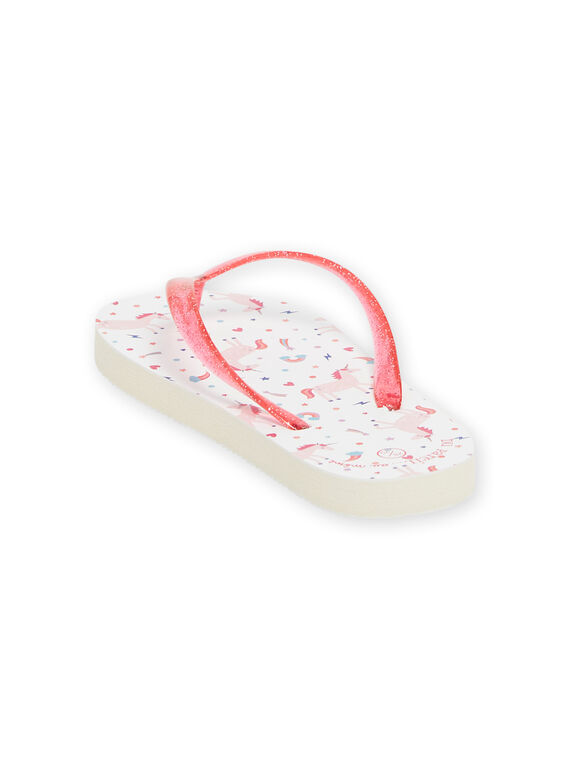 White and pink flip flops with unicorn and fantasy print child girl NATONGLICOR / 22KK3582D01099