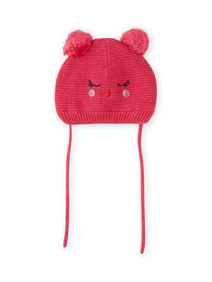 Vintage pink beanie with cat and pompons for baby girl MYIFUNBON / 21WI0966BOND332