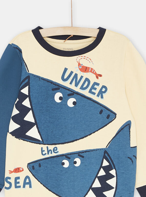 Boy's sandy pyjamas with shark print SEGOPYJREQ / 23WH1236PYJ808
