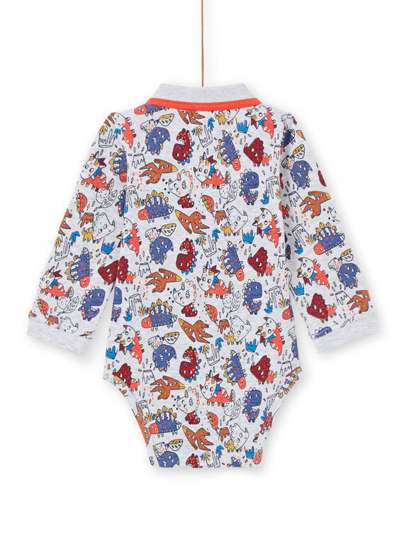Boy's baby bodysuit with collar, long sleeves and dinosaur print MUPABOD / 21WG10H1BOD943