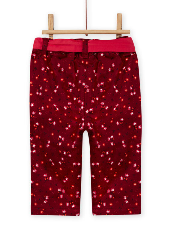 Baby girl's red burgundy satin flower print pants MIFUNPAN1 / 21WG09M2PAN504