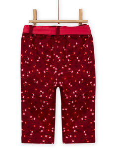 Baby girl's red burgundy satin flower print pants MIFUNPAN1 / 21WG09M2PAN504
