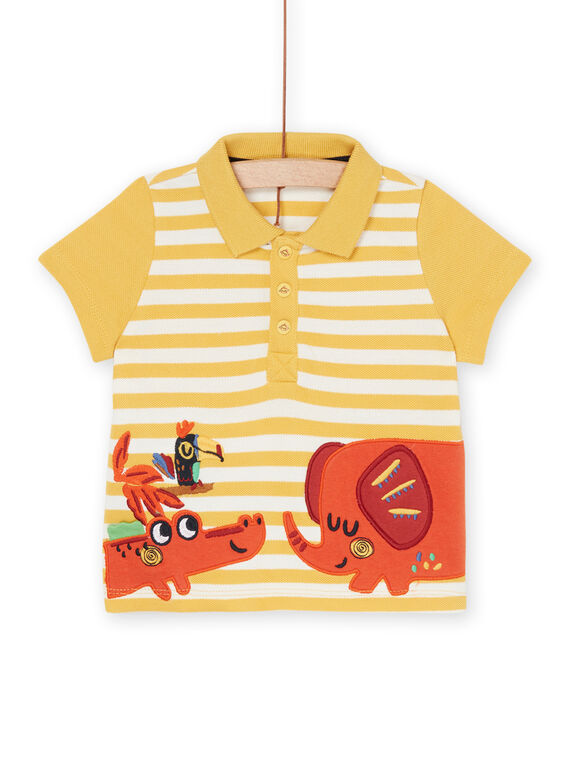 Saffron yellow polo shirt with white stripes RUJUNPOL / 23SG10U1POL113
