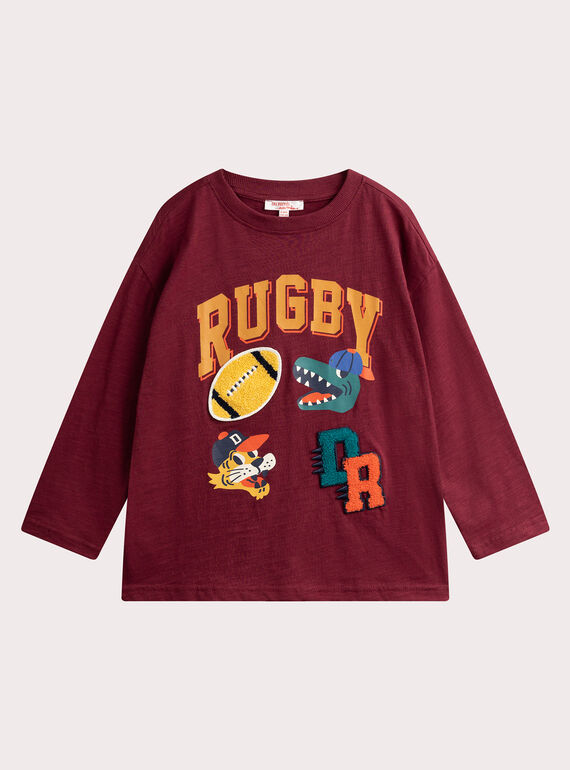 Burgundy rugby animation T-shirt for boys  VOKOTEE3 / 24W90232TML503