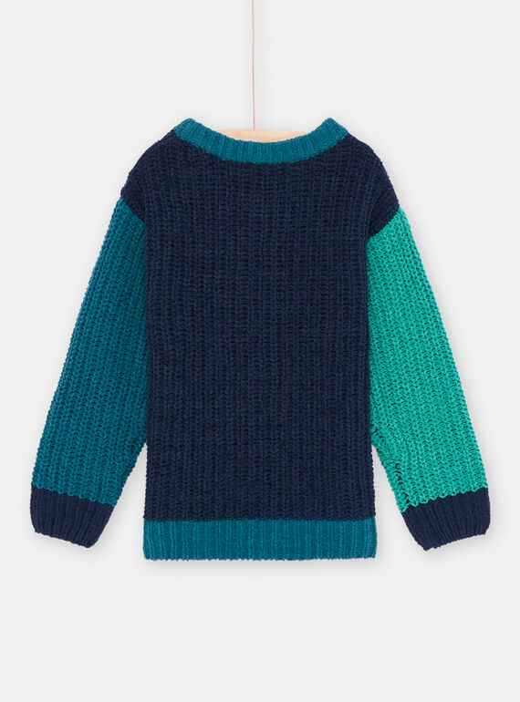 Boy's blue and green colorblock sweater SOJOPUL3 / 23W902M1PUL705