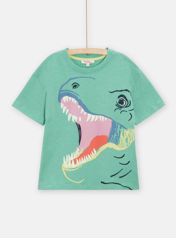 Mint green t-shirt with dinosaur motif for boys TOCOTI3 / 24S902N4TMC630